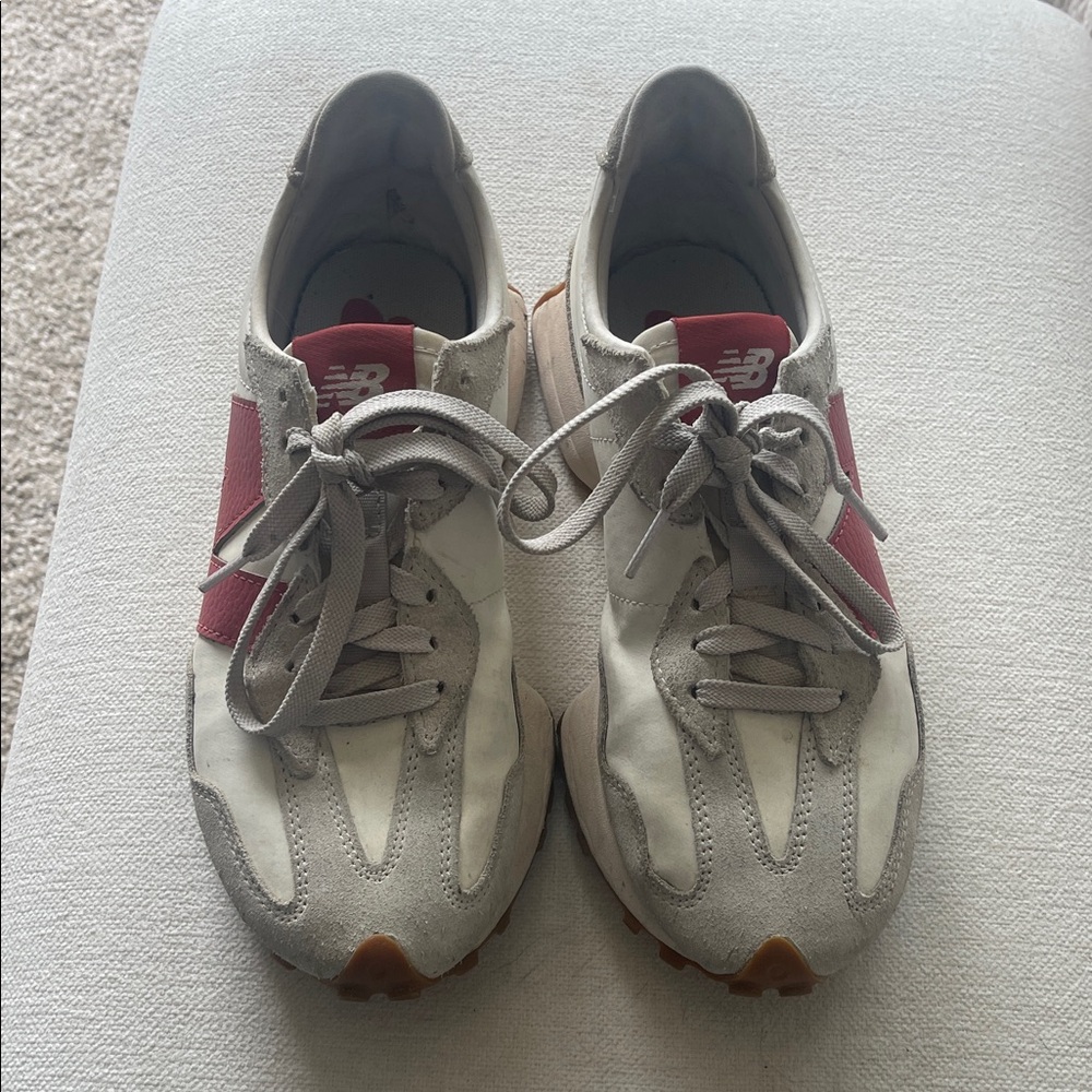 New Balance Men's Cream and Red Sneakers